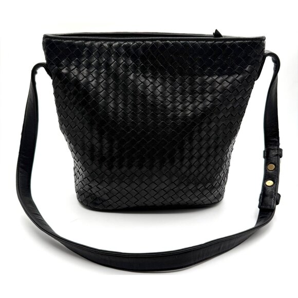 Enzo Angiolini Black Woven Intrecciato-style Classic Leather Crossbody Bag Luxur - Picture 1 of 10